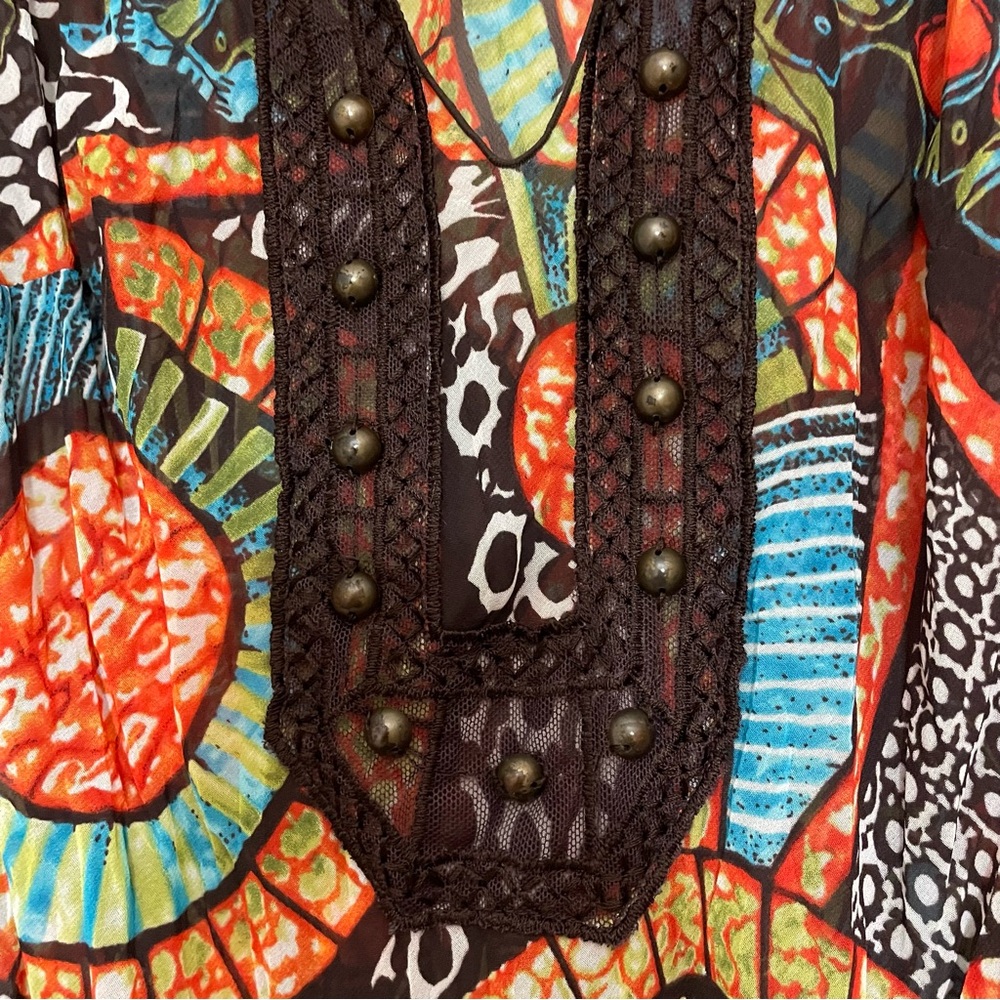 Bisou Bisou Boho Sheer Embellished 3/4 Sleeve Tunic Cover-up Dress - Picture 3 of 12